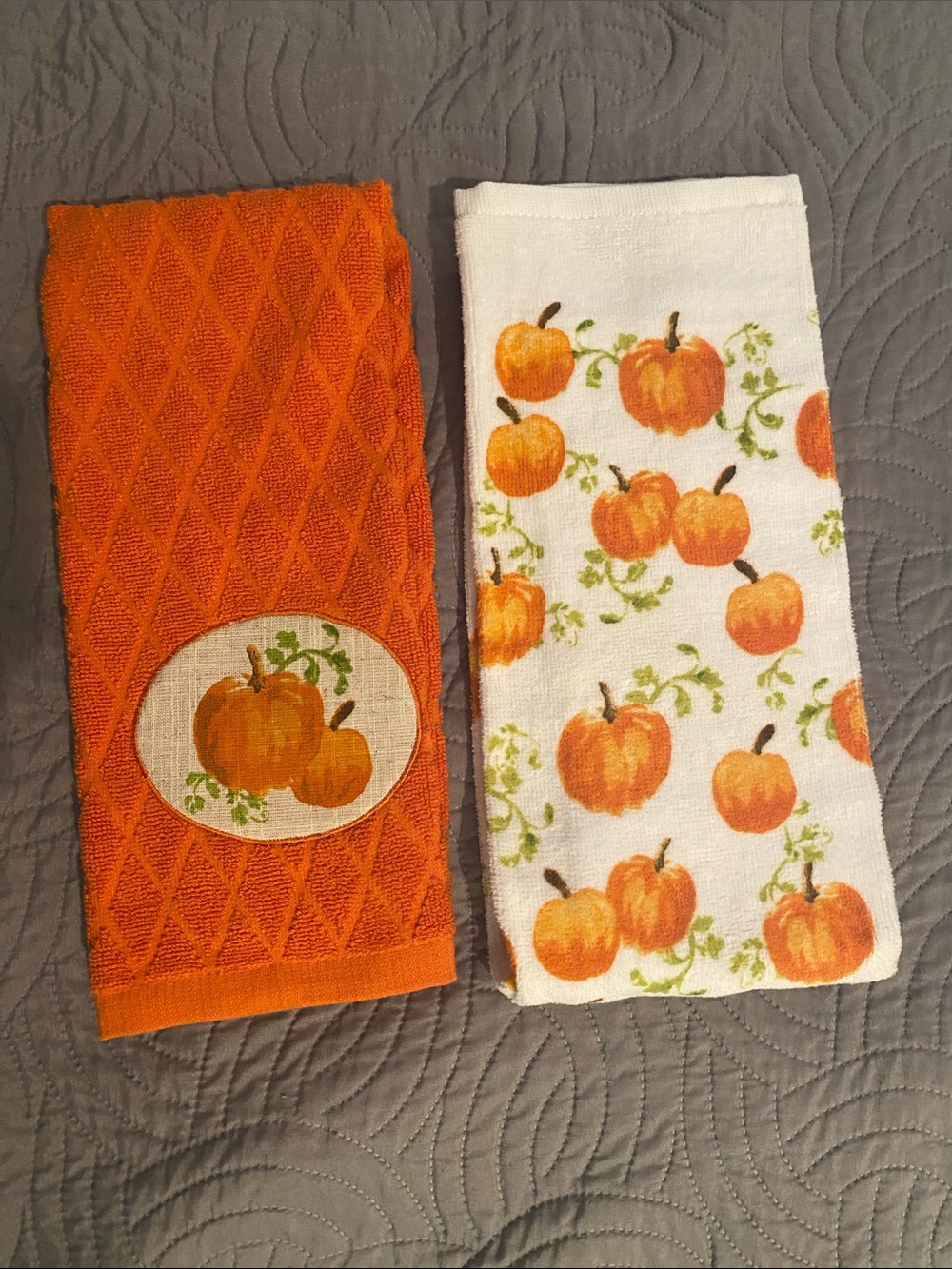 Pumpkin Print Kitchen Towel Set - Orange and White